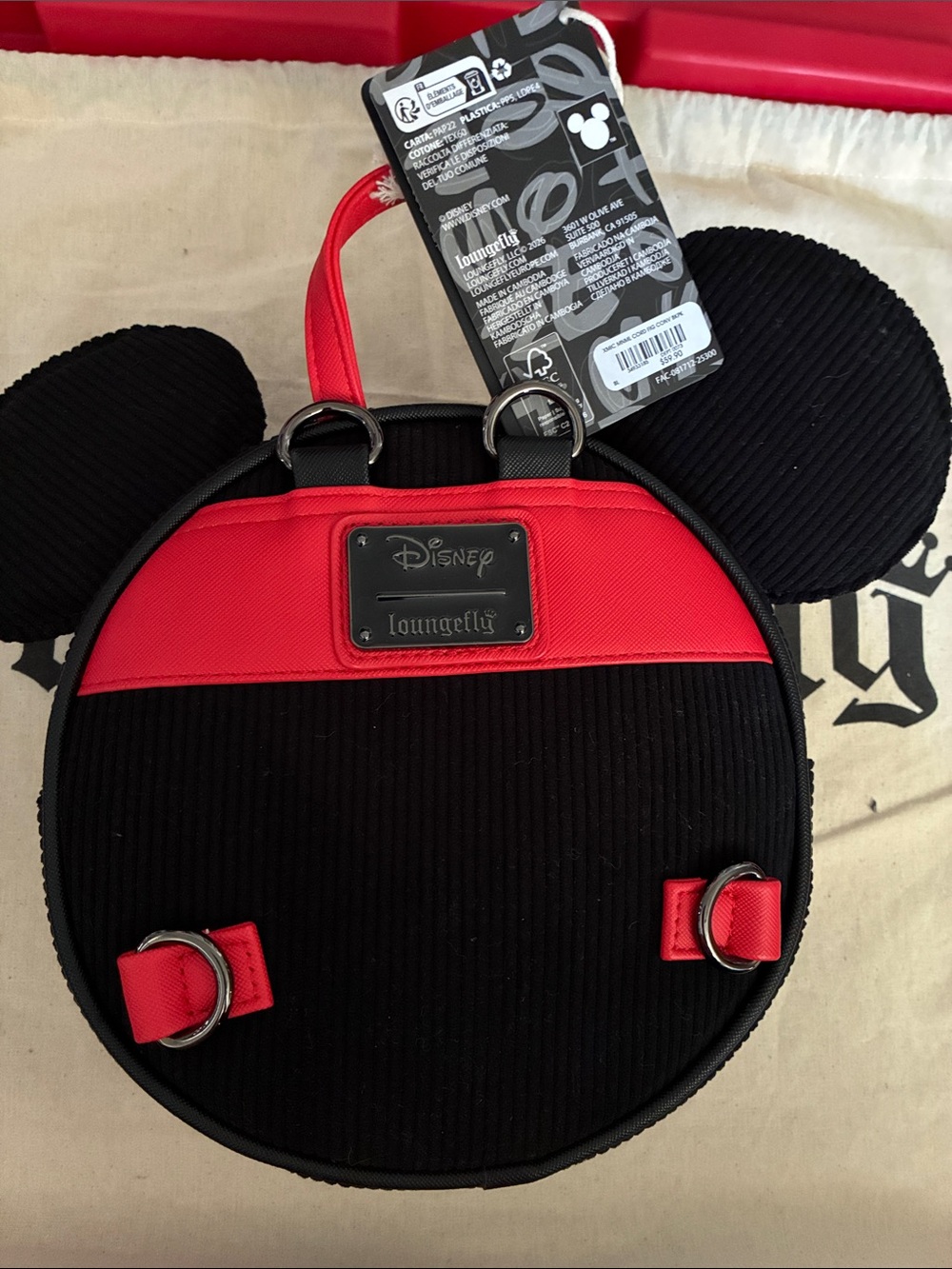 Loungefly Black and Red Mickie Ear Mini Backpack